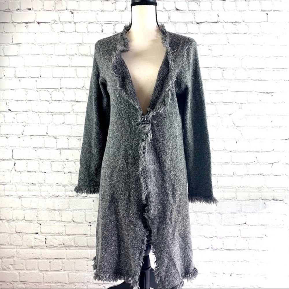 J. Jill Gray Distressed Long Cardigan with Pin